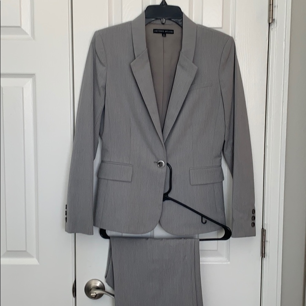Antonio Melani Gray Pin Stripe Suit.  Wide leg